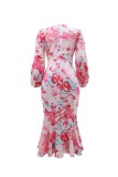 Multicolor Casual Print V Neck Irregular Dresses