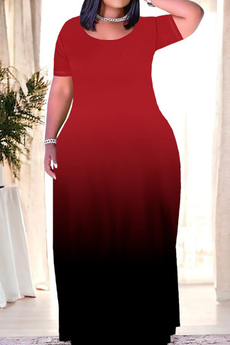 Red Black Elegant Gradient Patchwork O Neck Long Dresses