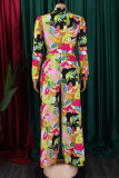 Yellow Elegant Floral Print Bandage Patchwork Shirt Collar Long Sleeve Two Pieces Front Tie Blouse Tops And Wide Leg Pants Sets