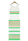 Rose Red Sexy Striped Hollowed Out Weave Square Collar Sleeveless Two Pieces