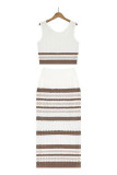 Rose Red Sexy Striped Hollowed Out Weave Square Collar Sleeveless Two Pieces