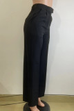 Black Casual Solid Color Pocket Zipper Patchwork Loose High Waist Wide Leg Patchwork Bottoms