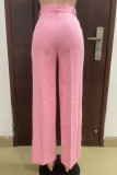 Black Casual Solid Color Pocket Zipper Patchwork Loose High Waist Wide Leg Patchwork Bottoms