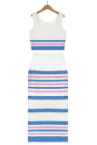 Rose Red Sexy Striped Hollowed Out Weave Square Collar Sleeveless Two Pieces