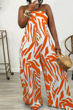 Tangerine Celebrities Stripe Zipper Patchwork Strapless Loose Jumpsuits