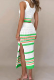 Rose Red Sexy Striped Hollowed Out Weave Square Collar Sleeveless Two Pieces