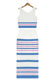 Rose Red Sexy Striped Hollowed Out Weave Square Collar Sleeveless Two Pieces