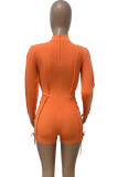 Green Sexy Solid Hollowed Out Patchwork Frenulum Half A Turtleneck Skinny Rompers