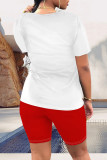 Orange Casual Figure Print Letter Print O Neck Short Sleeve Two Pieces