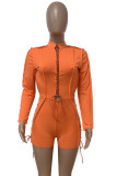 Green Sexy Solid Hollowed Out Patchwork Frenulum Half A Turtleneck Skinny Rompers