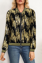Gold Street Sequins Patchwork Zipper O Neck Outerwear