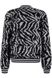 Black Silver Street Sequins Patchwork Zipper Zipper Collar Outerwear