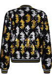 Multicolor Street Sequins Patchwork Zipper Outerwear