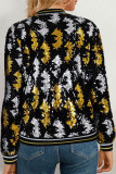 Multicolor Street Sequins Patchwork Zipper Outerwear