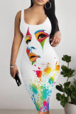 Black Casual Graffiti Print Contrast U Neck Printed Dresses
