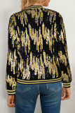 Gold Street Sequins Patchwork Zipper O Neck Outerwear