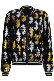 Multicolor Street Sequins Patchwork Zipper Outerwear