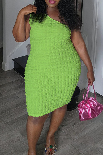 Light Green Sexy Solid Color Backless Patchwork Oblique Collar Wrapped Skirt Plus Size Dresses