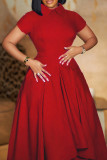 Black Celebrities Solid Color Patchwork Ruched O Neck A Line Dresses