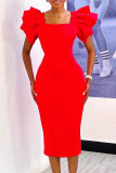 Yellow Celebrities Solid Color Patchwork Slit Zipper Square Neck Wrapped Skirt Dresses