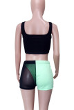 Red Sexy Patchwork See-Through Backless Contrast U Neck Sleeveless Three Pieces