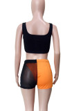 Red Sexy Patchwork See-Through Backless Contrast U Neck Sleeveless Three Pieces