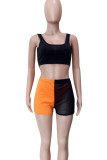 Red Sexy Patchwork See-Through Backless Contrast U Neck Sleeveless Three Pieces