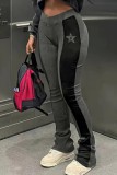 Black Gray Casual Patchwork The stars Contrast Bodycon High Waist Conventional Patchwork Trousers