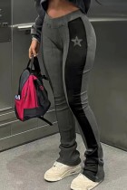 Black Gray Casual Patchwork The stars Contrast Bodycon High Waist Conventional Patchwork Trousers