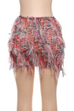 Pink Street Fringed Trim Patchwork Regular Mid Waist Patchwork Bottoms