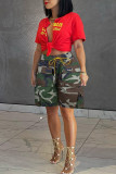 Camouflage Casual Camouflage Print Pocket Patchwork High Waist Regular Denim Shorts