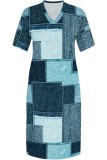 Pink Casual Print Basic V Neck Long Plus Size Dresses