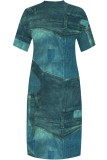 Pink Casual Print Basic V Neck Long Plus Size Dresses
