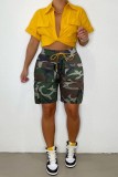 Camouflage Casual Camouflage Print Pocket Patchwork High Waist Regular Denim Shorts