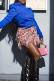 Pink Street Fringed Trim Patchwork Regular Mid Waist Patchwork Bottoms