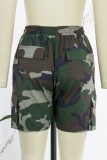 Camouflage Casual Camouflage Print Pocket Patchwork High Waist Regular Denim Shorts