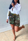 Camouflage Casual Camouflage Print Pocket Patchwork High Waist Regular Denim Shorts