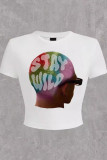 White Sexy Print Patchwork O Neck T-Shirts