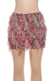 Pink Street Fringed Trim Patchwork Regular Mid Waist Patchwork Bottoms