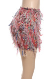 Pink Street Fringed Trim Patchwork Regular Mid Waist Patchwork Bottoms
