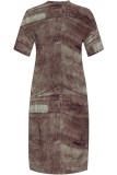 Pink Casual Print Basic V Neck Long Plus Size Dresses