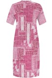 Pink Casual Print Basic V Neck Long Plus Size Dresses