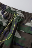 Camouflage Casual Camouflage Print Pocket Patchwork High Waist Regular Denim Shorts