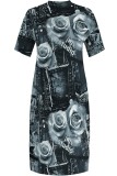 Pink Casual Print Basic V Neck Long Plus Size Dresses