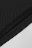 Black Casual Letters Patchwork Ruched Hot Drill Zipper Sleeveless Two Pieces