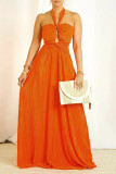 Blue Celebrities Solid Color Hollow Out Patchwork Backless Ruched Halter Evening Dresses