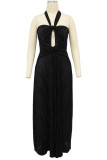 Blue Celebrities Solid Color Hollow Out Patchwork Backless Ruched Halter Evening Dresses