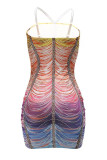 Colour Sexy Patchwork Backless Hot Drill Spaghetti Strap Wrapped Skirt Dresses