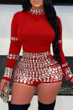 Black Sexy Party Nightclub Hot Drilling Patchwork Half A Turtleneck Skinny Rompers