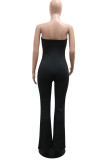 Black Sexy Letters Patchwork Backless Hot Drill Strapless Skinny Jumpsuits